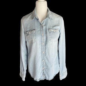 LUCKY BRAND: Women's Medium-Wash Denim Button Down Long Sleeve Shirt: Size S